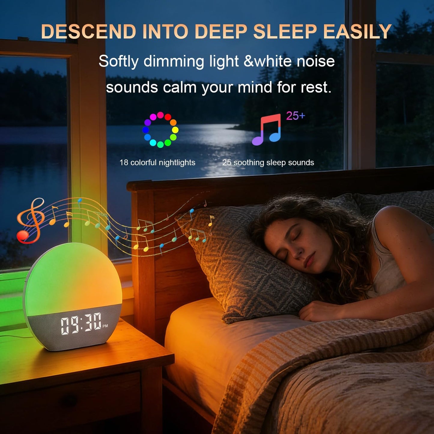 winshine Sunrise Alarm Clock with White Noise Sound Machine for Bedrooms | Wake Up Light,24 Sounds, FM Radio, Bluetooth Speaker,Sleep Sound Machine for Heavy Sleepers, Adults