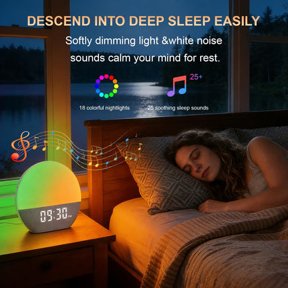 winshine Sunrise Alarm Clock with White Noise Sound Machine for Bedrooms | Wake Up Light,24 Sounds, FM Radio, Bluetooth Speaker,Sleep Sound Machine for Heavy Sleepers, Adults