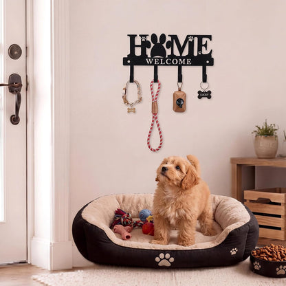 Key Holder Wall Mount Paw Print Metal Key Hooks Organizer Dog Leash Holder with 5 Hooks Rustic Farmhouse Decorative Welcome Home Wall Decor for Entryway Bathroom Dog Lover 9.8 Inch