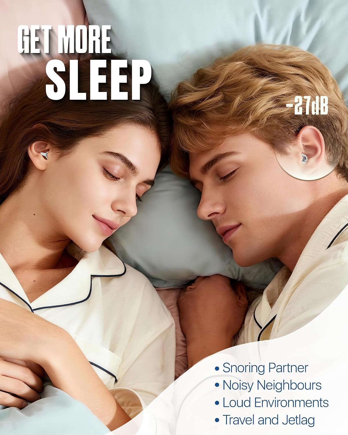 Ear Plugs for Sleeping 2 Pairs, Ultra-Comfy Reusable Small Earplugs for Sleep, Travel, Focus, Side Sleepers, Snoring - 27 dB Soundproof Noise Cancelling Silicone Hearing Protection