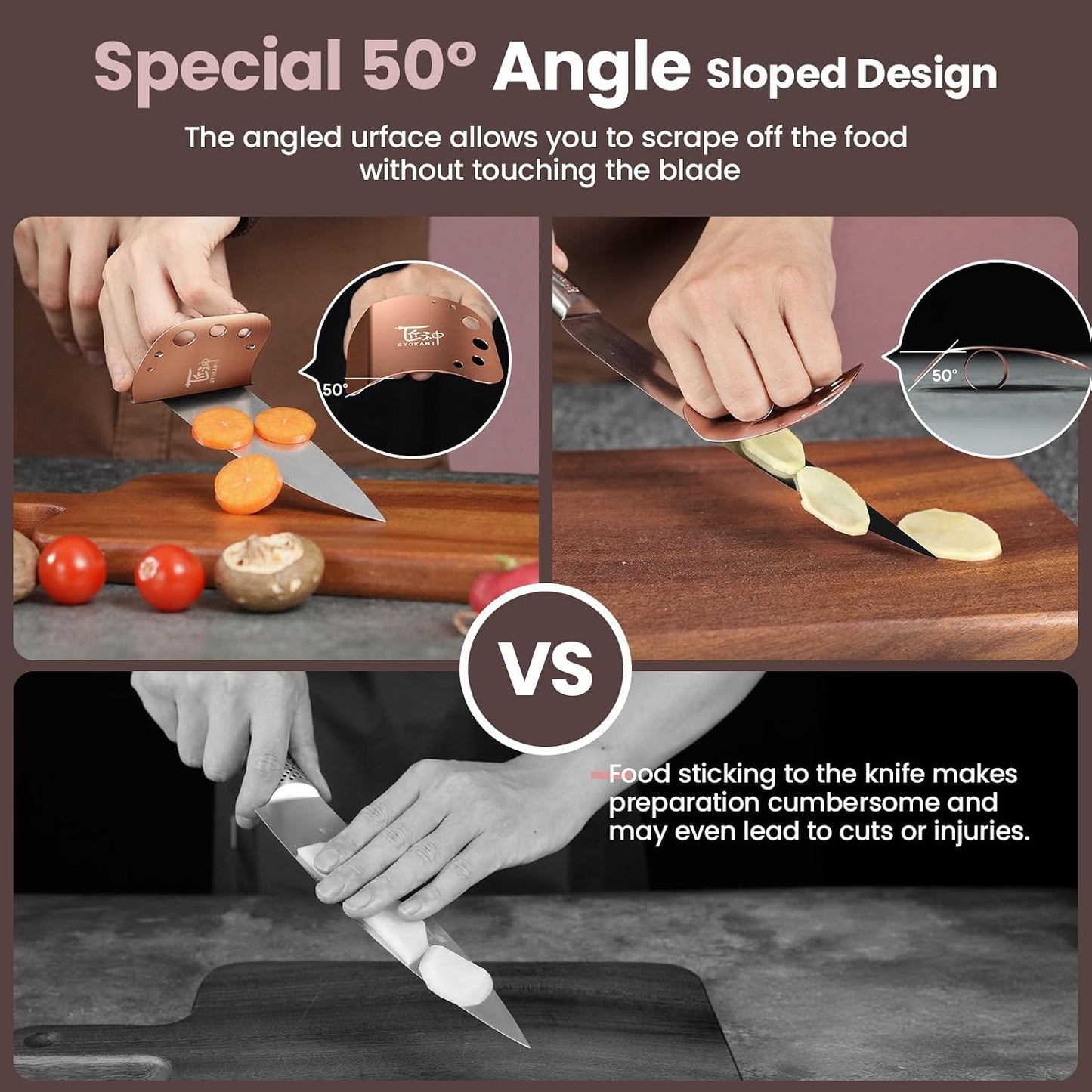 Finger Guards for Cutting Food-Finger Protectors with Herb Stripper | Stainless Steel | 2 Pcs | Adjustable Size | Rose Gold | Protecting Fingers and Nails | Gift Box for Couple Women Mom Wife