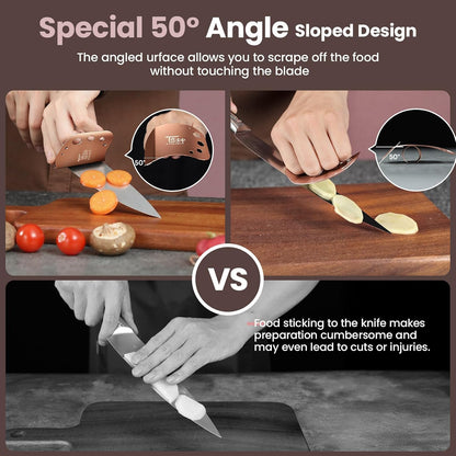 Finger Guards for Cutting Food-Finger Protectors with Herb Stripper | Stainless Steel | 2 Pcs | Adjustable Size | Rose Gold | Protecting Fingers and Nails | Gift Box for Couple Women Mom Wife