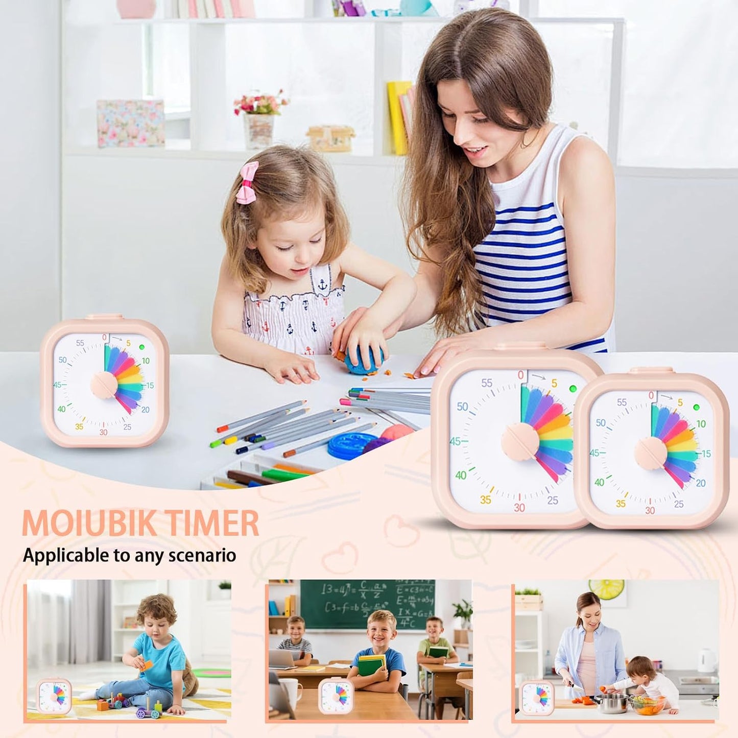 Visual Timer for Kids 60 Minute Countdown Timer Rainbow Disk Desk Timer Clock for Classroom Study Office Kitchen with Silent Operation (Purple)