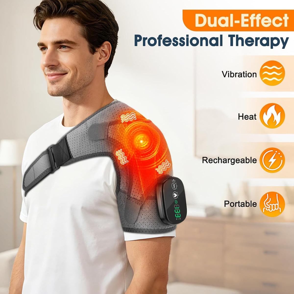 Shoulder Heating Pad with Massage, Rotator Cuff Shoulder Brace for Frozen