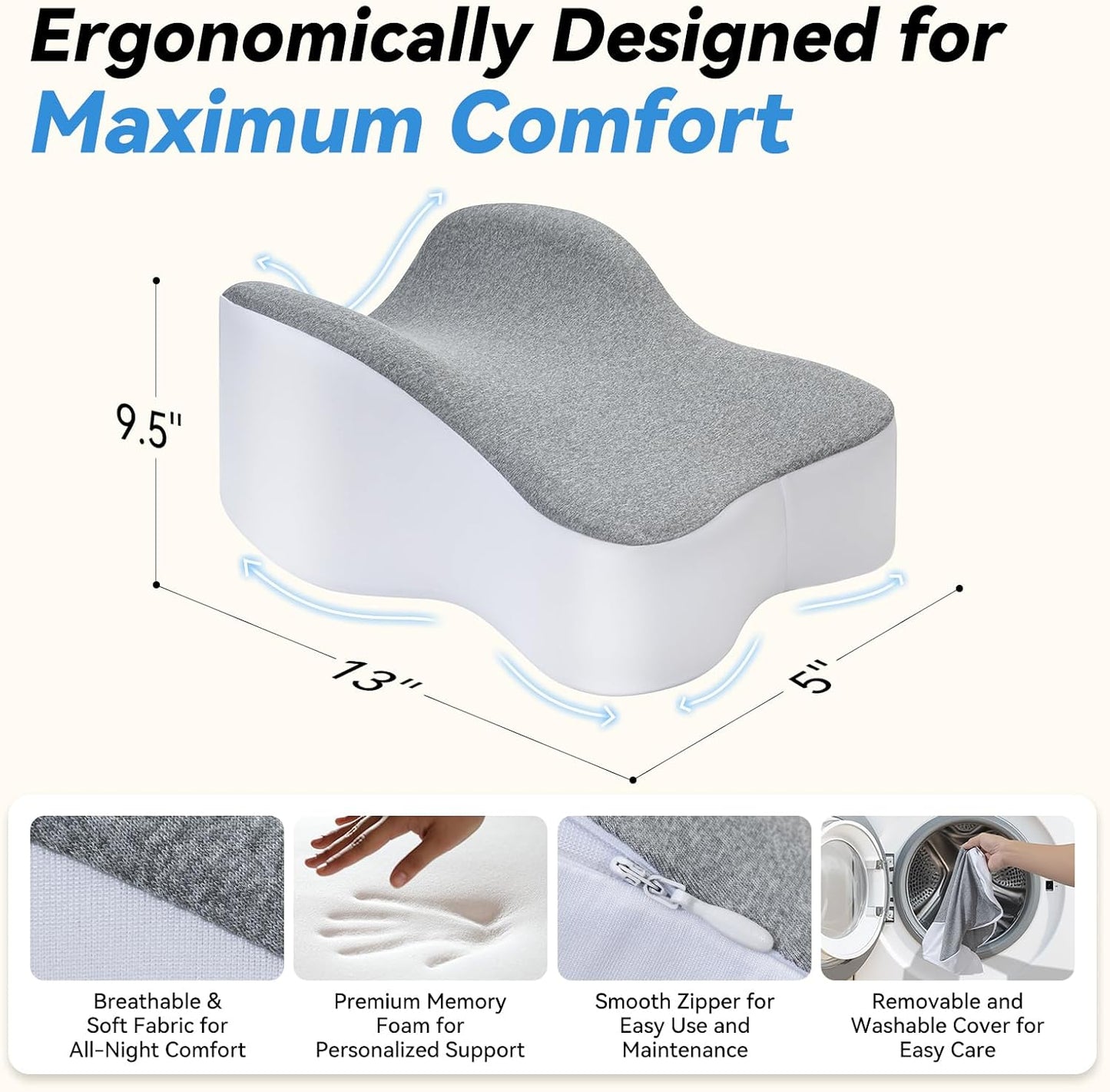 UJPFEO Knee Pillow for Side Sleepers,Leg Pillows for Sciatica,Knees,Hips,Joints Between Legs,Back Pain Relief When Side Sleeping Spine Alignment Support for Knee Surgery Recovery