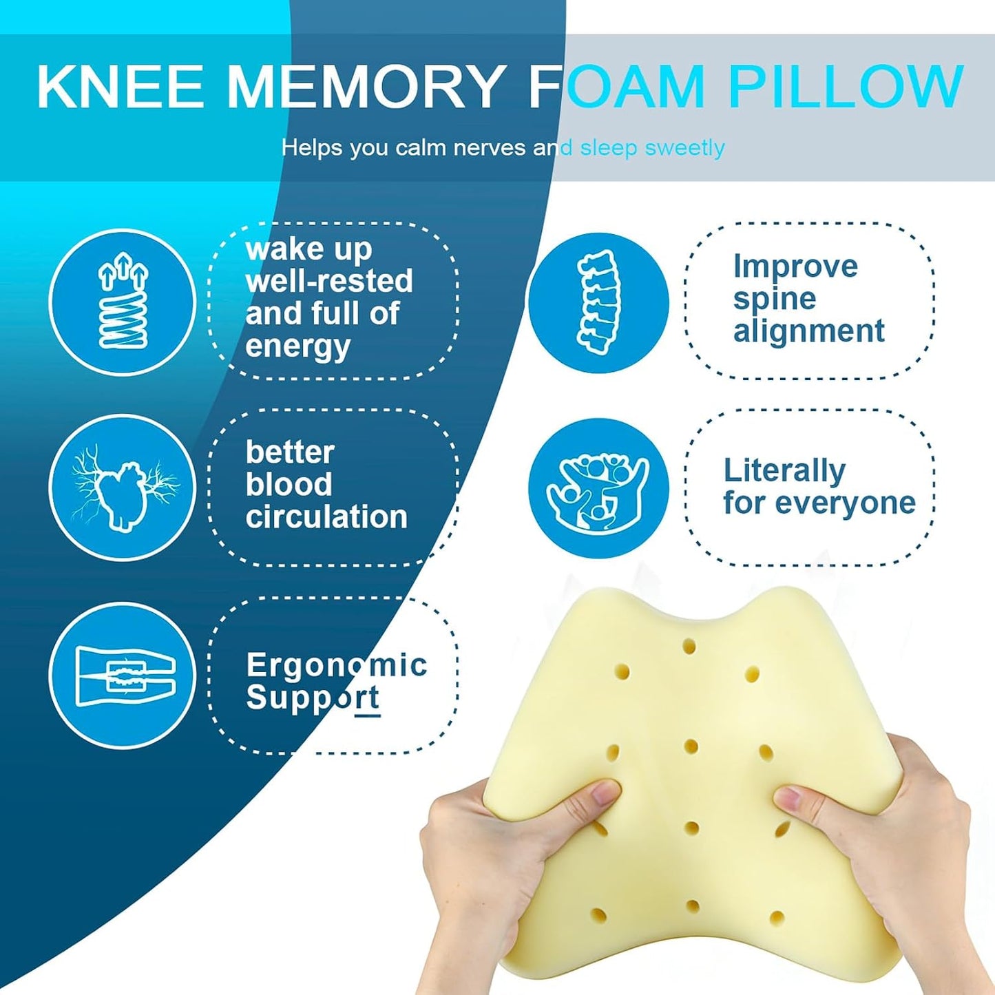 Knee Pillow for Side Sleepers Hip Pain, Leg Pillow for Side Sleeping | Side Sleeper Pillows Memory Foam Back, Sciatica, Knee Pain Relief with Washable Cover, White 1 Pack