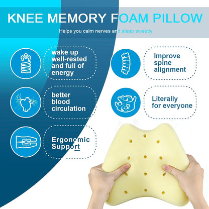 Knee Pillow for Side Sleepers Hip Pain, Leg Pillow for Side Sleeping | Side Sleeper Pillows Memory Foam Back, Sciatica, Knee Pain Relief with Washable Cover, White 1 Pack