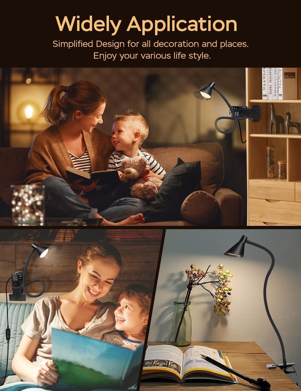 Clip on Light, Eye Care Reading Lights for Books in Bed Clip on Lamp Pink