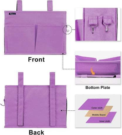 Surblue Bedside Caddy Hanging Organizer Storage Bag Pocket for Bunk, Hospital, College Dorm Rooms, Baby Bed Rails, Camp - 4 Pockets, 2 Hooks (Blue)