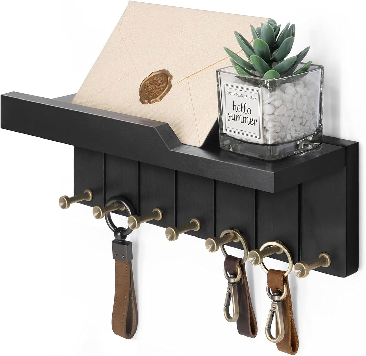 Rebee Vision Key Holder Wall Mount with Shelf for Entryway, Distressed Blue | Key and Mail Holder for Wall, Shelf, 4 Key Hooks, Farmhouse Decor, Room Decor Aesthetic, Compact Home Storage, Wall Organizer