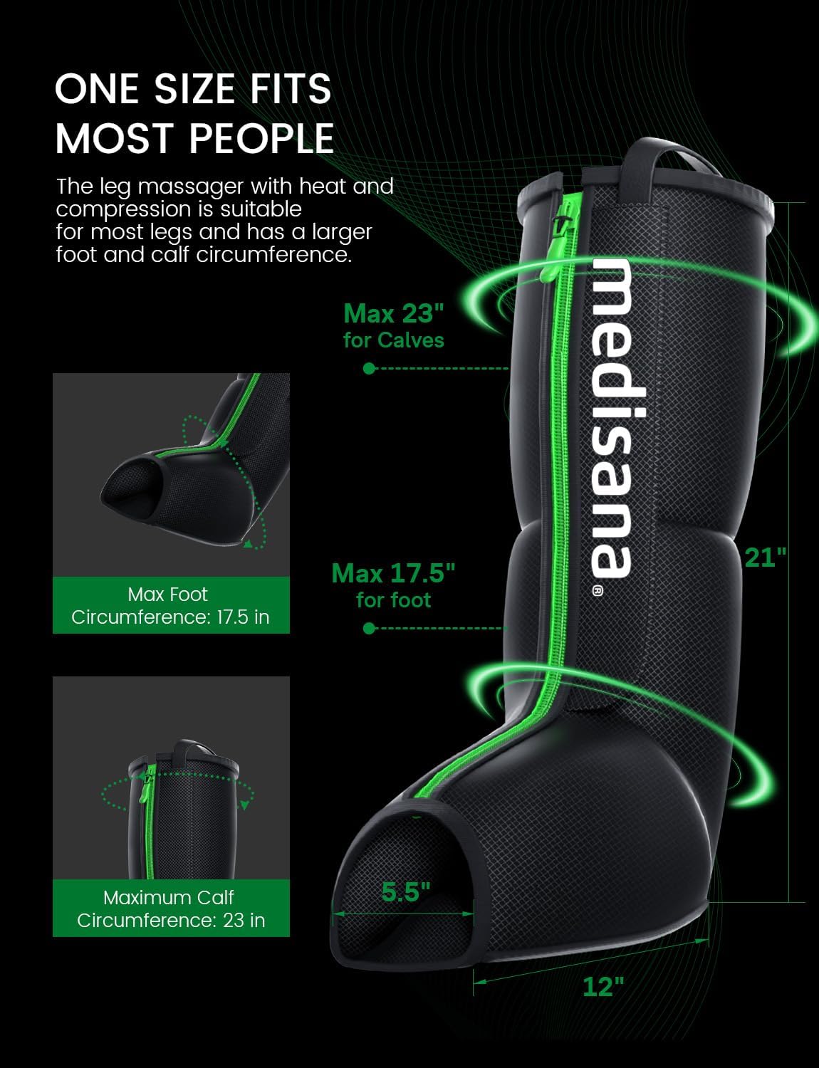 Medisana Leg Compression Massager for Circulation, Leg Massager with Heat | Foot Massager with 4 Modes 4 Pressure Levels 3 Timers, Leg Recovery Compression System for Swelling & Pain Relief