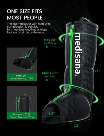 Medisana Leg Compression Massager for Circulation, Leg Massager with Heat | Foot Massager with 4 Modes 4 Pressure Levels 3 Timers, Leg Recovery Compression System for Swelling & Pain Relief
