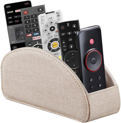 PU Leather Remote Control Holder with 5 Compartments - Storage Tray & Desktop Organizer for TV Remotes,Glasses,Pens,Accessories - Space-Saving Design for Bedside Table & Office Desk (Black)