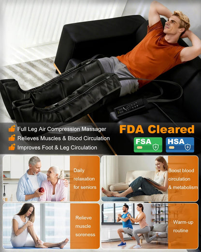 Leg Compression Boots: Full Leg Compression Massager with 6 Modes, 8 Intensities, 3 Timers – Relaxation Pressure for Muscle Soreness – FSA Eligible Gift for Mom, Dad (Black, Medium)