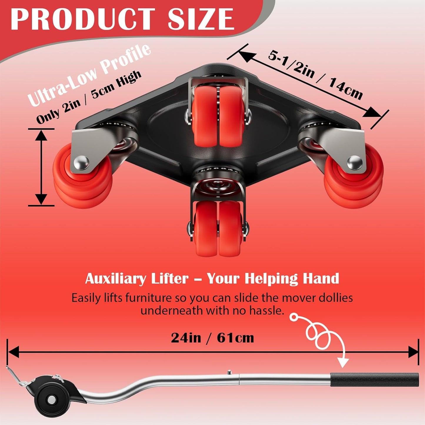 Heavy Duty Furniture Movers with 5-Wheel Dollies, Furniture Dolly Set with Lifter & Base, 360° Swivel Casters, Non-Slip Pads, Up to 2000 lbs Load Capacity