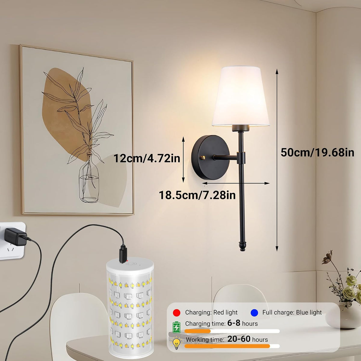 Nekhung Battery Operated Wall Sconce, Peel and Stick Sconces Set of 2