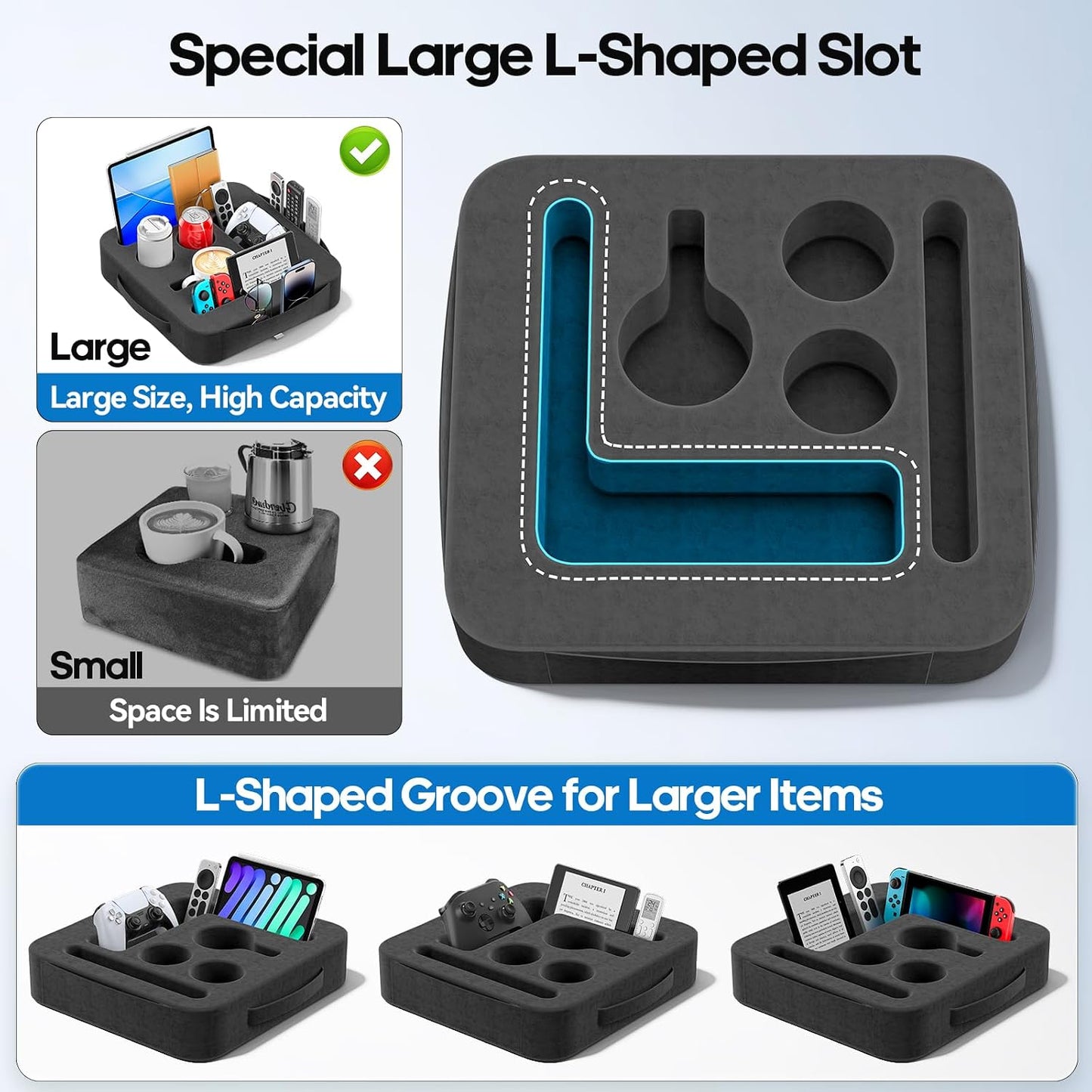 Couch Cup Holder Pillow, Sofa and Bed Caddy for iPad, Kindle, Switch, Game Controller, Remotes, Phones, Small-Sized Cup & Drink Holder for Couch, Bed, Desk, Car, Beach, Bathroom Cup Holder