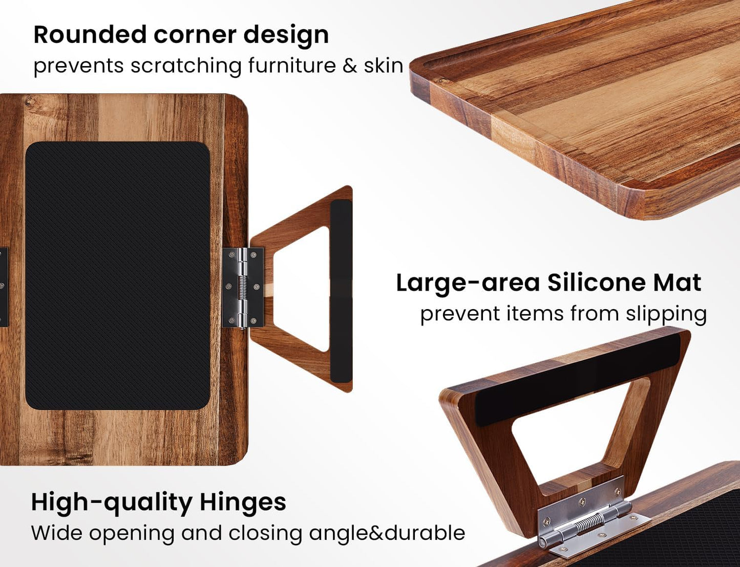 2 Packs Acacia Wood Couch Arm Tray，Folding Sofa Armrest Table | Clip-On Couch Desk,Foldable, Non-slip,No Assembly，for Drinks Snacks Phone，Remote Control