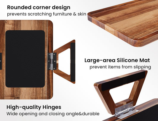 2 Packs Acacia Wood Couch Arm Tray，Folding Sofa Armrest Table | Clip-On Couch Desk,Foldable, Non-slip,No Assembly，for Drinks Snacks Phone，Remote Control