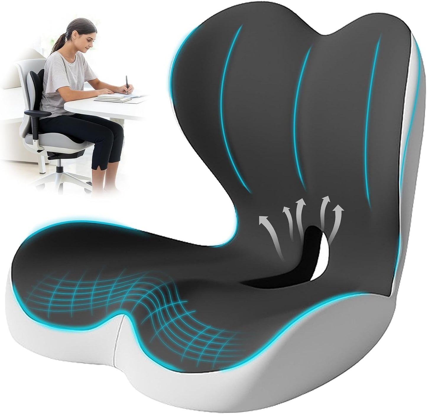 Seat Cushion for Office Chair & Car, Lumbar Pillow, Dark Gray & Light Gray | Office Chair, Car, Truck, Wheelchair, Home Use