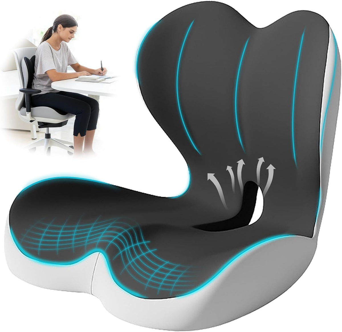 Seat Cushion for Office Chair, Ergonomic Cushion with Lumbar Support Pillow