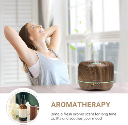 Homeweeks 300ml Essential Oil Diffuser, Quiet Aromatherapy Mist Diffusers for Essential Oils, Wood Grain, Ultrasonic, Remote Control, Timer, 7 Colors Light for Bedroom (300ml)