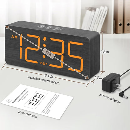 DreamSky Wooden Digital Alarm Clock for Bedroom with Large Numbers | Desk Clock for Living Room Office, Loud Alarm for Heavy Sleepers Adults, Volume Control, Dimmer, DST, Wood Decor (Plug-in)