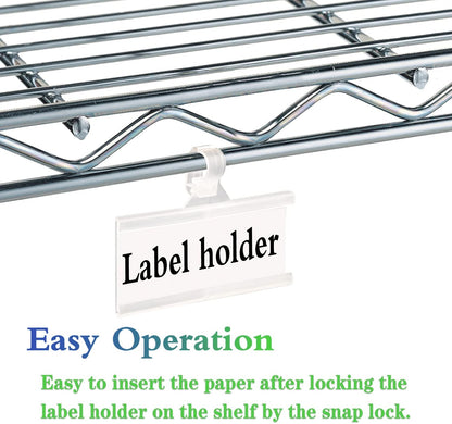 Wire Shelf Label Holder, ELEMGULY 35PCS Plastic Basket Label Holders with Tight Snap Lock, Reusable Bins Basket Labels Clip with Paper Label Inserts for Home Market Office (3 x 1.38 Inch)