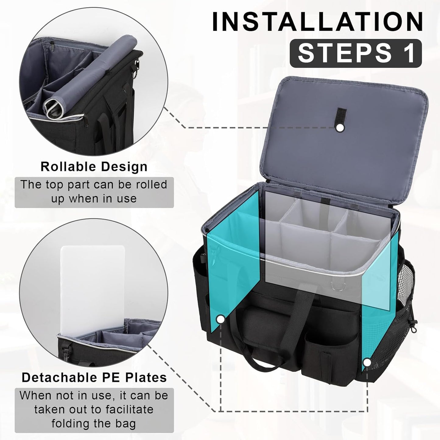 Wearable Large Cleaning Caddy Bag for Housekeepers (Black&Gray) | Cleaning Supplies Organizer with Adjustable Shoulder, Waist & Handle Straps, Detailing Bag for Kitchen Supplies