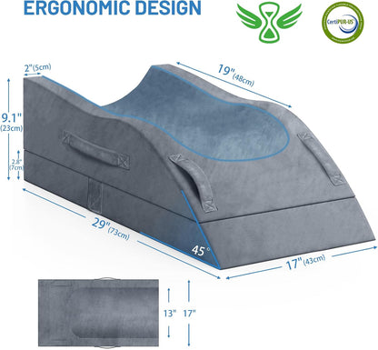 TranquilRelax Leg Elevation Pillow for After Surgery, Wedge Pillow, Grey | Single-leg design, adjustable height, U-shaped cradle, supportive memory foam, washable cover, leg elevation for swelling