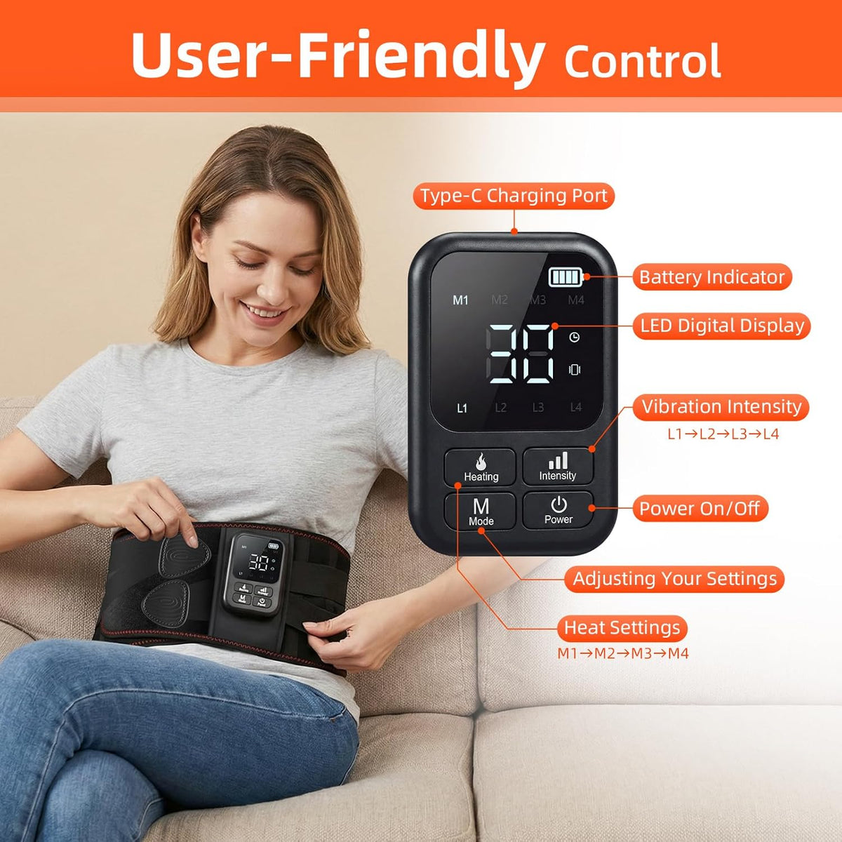 Cordless Heating Massage Belt for Lower Back Soothe Discomfort - 5000mAh Adjustable Heat Therapy Wrap with 4 Vibration Modes - Portable Heating Pad for Muscle Relaxation, Ideal Gift for Men & Women