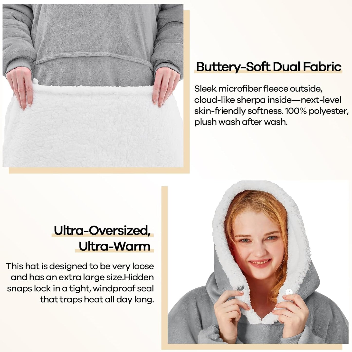 yescool Wearable Blanket Hoodie, Flannel Sherpa Fleece Blanket Sweatshirt for Adults Women Men,One Size Fits All - Colors B