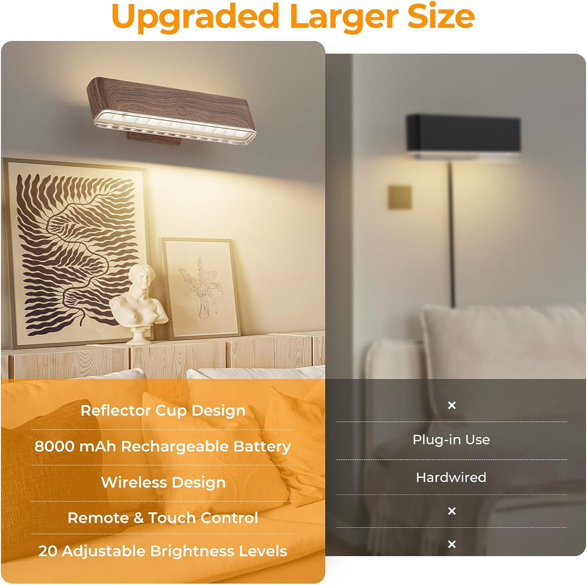 MOITA Battery Operated Wall Sconce Set of 2 Wireless Wall Lamp with Remote Control & Touch Control Rechargeable LED Wall Lights 3 Color Temperatures 360° Rotatable for Bedroom Living Room Black