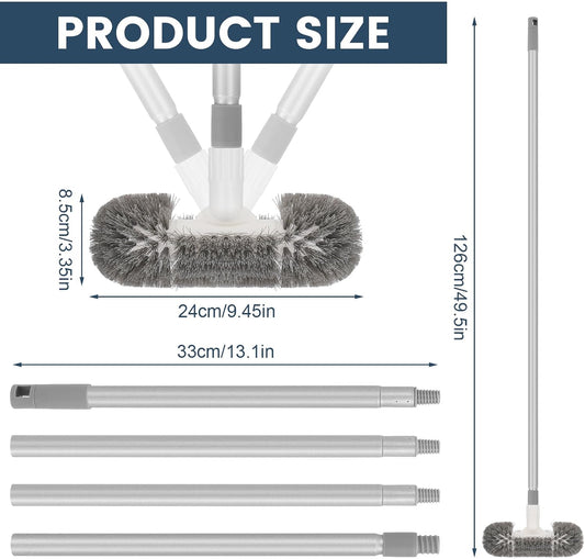 Hoklnuse Deck Brush with 51" Long Handle 360° Cylindrical Scrub Cleaner Tool for Cleaning Boat Pool Bathroom Ground 120° Swivel Floor Scrubber for Tile Grout Patio Tub Spa Adjustable Pole