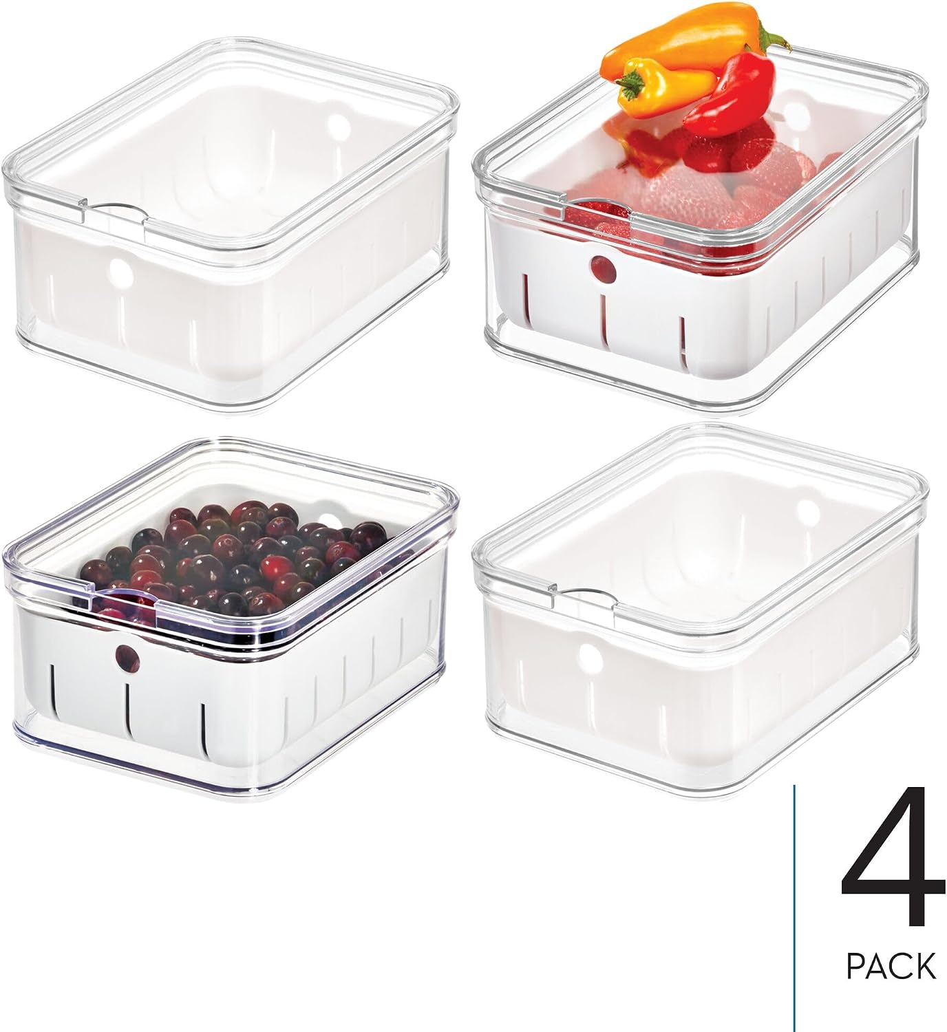 iDesign Small Fridge Berry Bin with Removable Colander Basket and Lid - Set of 2 - Clear/White