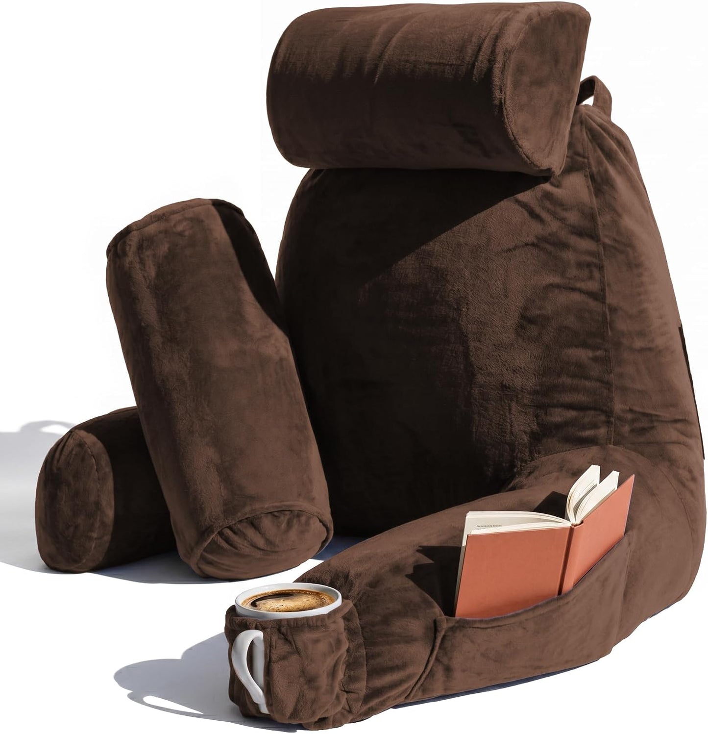 Nestl Reading Pillow with Shredded Memory Foam, Designed for Sitting Up in Bed and Couch, Back and Arms Adjustable Support for Adult & Teens Backrest Pillows for Reading, with Washable Cover Dark Grey