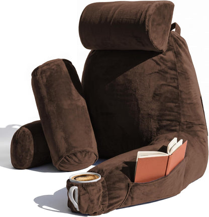 Nestl Reading Pillow with Shredded Memory Foam, Designed for Sitting Up in Bed and Couch, Back and Arms Adjustable Support for Adult & Teens Backrest Pillows for Reading, with Washable Cover Dark Grey