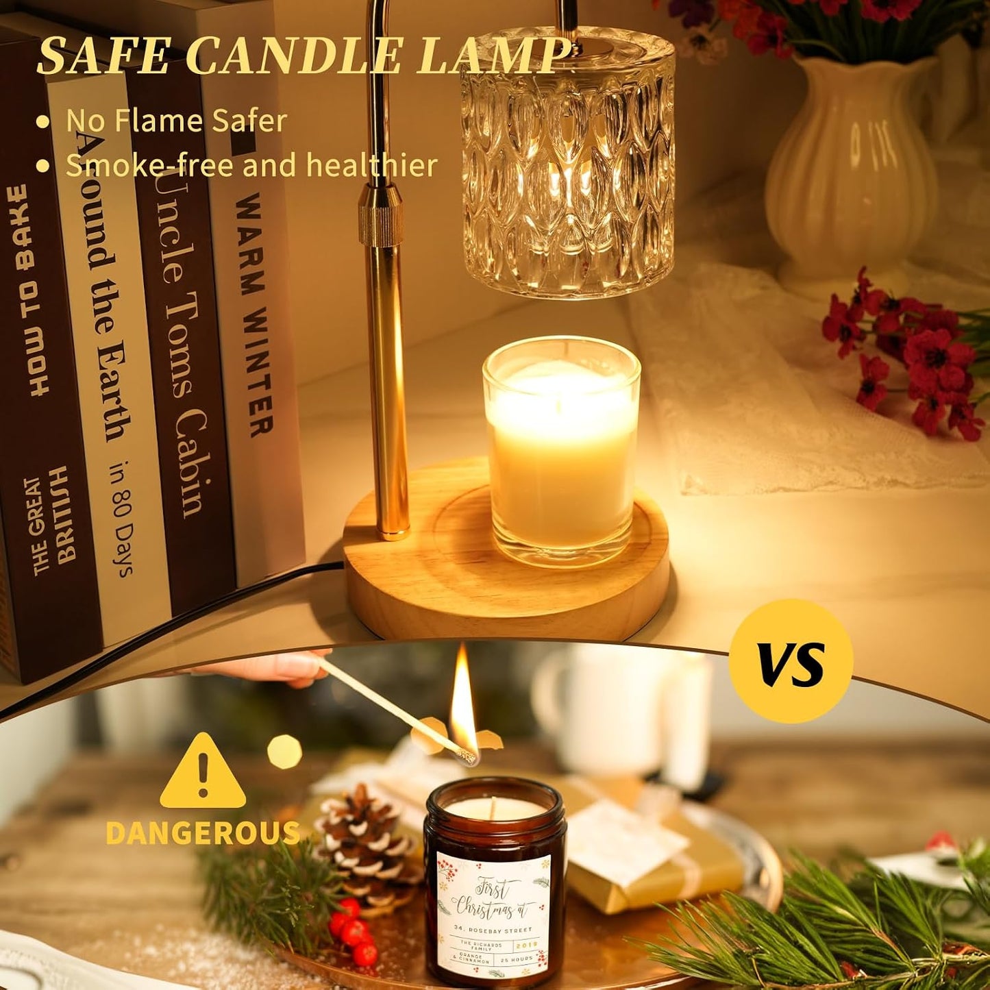 HAIDOLIANG Blue Candle Warmer Lamp with Timer and Dimmer | Height and Brightness Adjustable,Glass Electric Wax Warmer with 2 Bulbs for Women Gifts, Home Decor for Scented Jar Candles