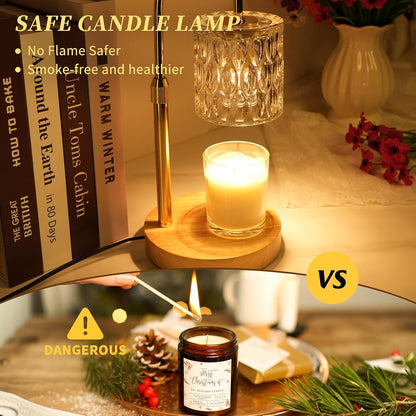 HAIDOLIANG Blue Candle Warmer Lamp with Timer and Dimmer | Height and Brightness Adjustable,Glass Electric Wax Warmer with 2 Bulbs for Women Gifts, Home Decor for Scented Jar Candles