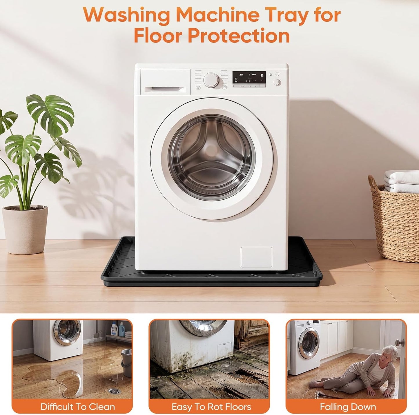 Washing Machine Drain Pan Silicone Mat,Large 32"X 30"with 1" Raised Edges | Non-Slip Waterproof Washer Drain Pan,Washing Machine Tray for Floor Protection,Multi-Purpose Leakproof Washer Drip Pan (Grey)