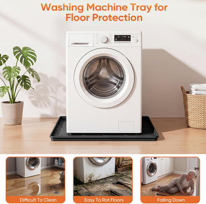 Washing Machine Drain Pan Silicone Mat,Large 32"X 30"with 1" Raised Edges | Non-Slip Waterproof Washer Drain Pan,Washing Machine Tray for Floor Protection,Multi-Purpose Leakproof Washer Drip Pan (Grey)