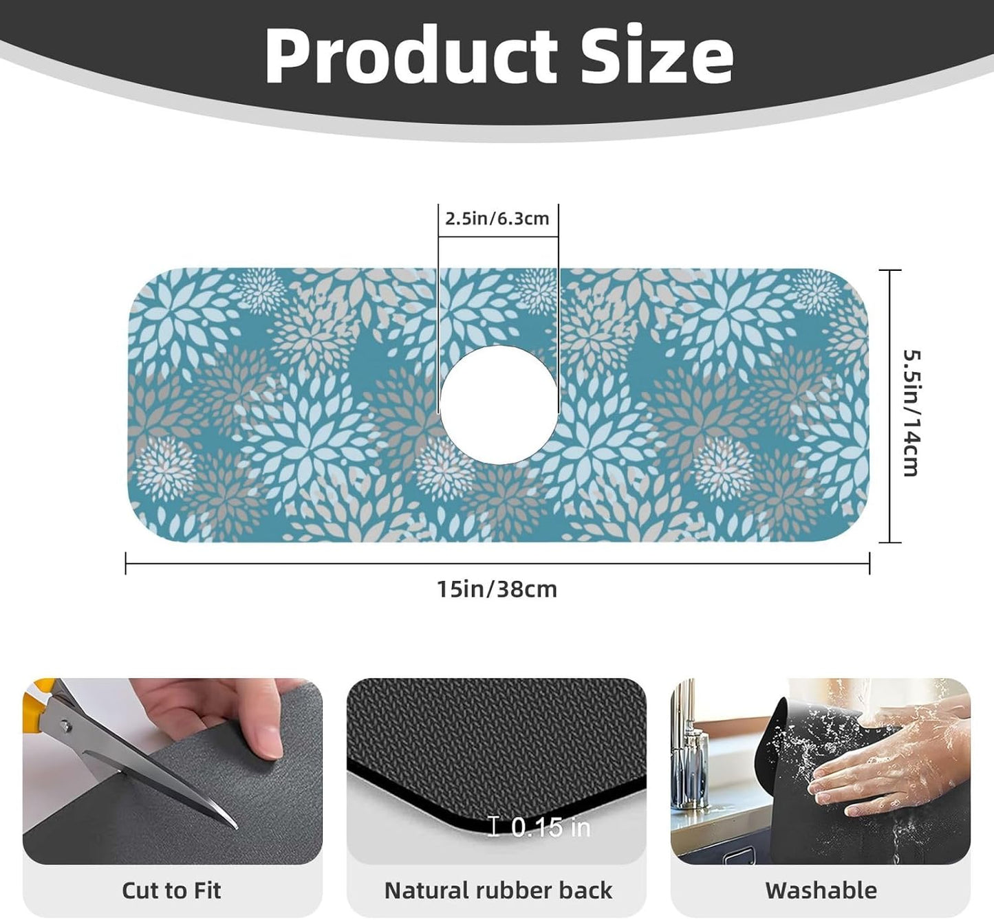 Wildflowers Floral Flower Kitchen Sink Splash Guard Faucet Mat Super Absorbent Fast Drying Mat Sink Gadgets-Fast Drying Pad Sink Mat For Kitchen Bathroom (15" X 5.5" )