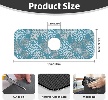 Wildflowers Floral Flower Kitchen Sink Splash Guard Faucet Mat Super Absorbent Fast Drying Mat Sink Gadgets-Fast Drying Pad Sink Mat For Kitchen Bathroom (15" X 5.5" )