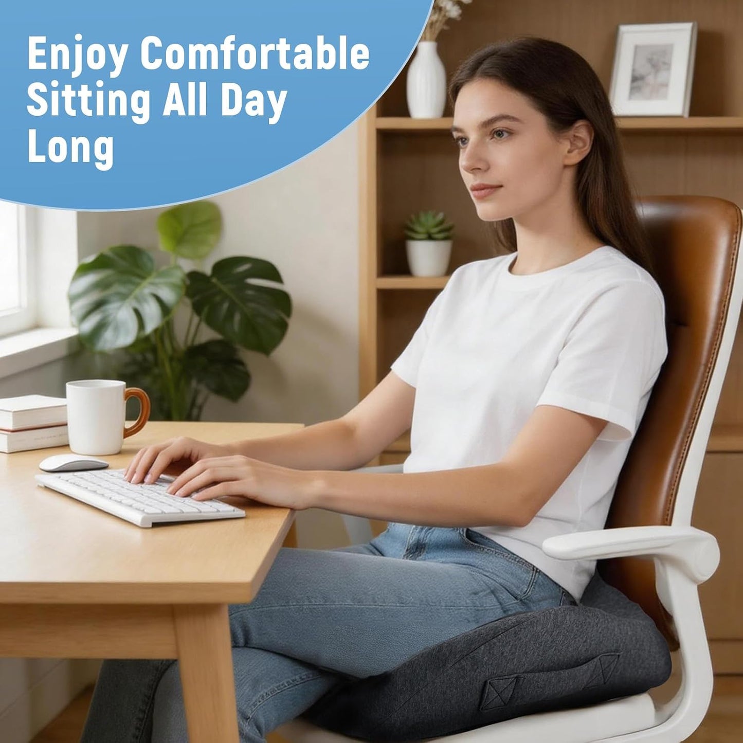 Memory Foam Seat Cushion, Office Chair Cushion for Sciatica & Tailbone Pain Relief, Car Seat Cushions for Coccyx, Back Pain & Long Sitting, Ergonomic Butt Pillow for Driving (Deep Gray)