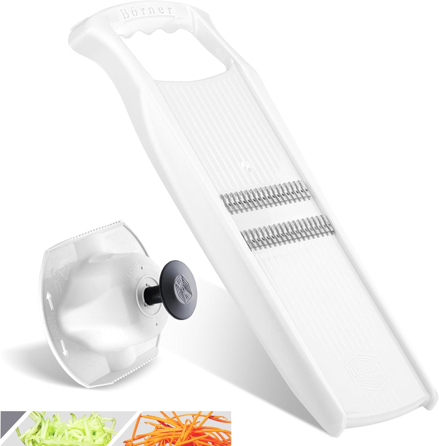 Börner Roko PowerLine Vegetable Slicer Set (2-piece) • Fine Julienne Cutter for Fruit and Vegetables + Safety Guard • Julienne Slicer • Mandoline Slicer Set • Kitchen Slicer (Red)
