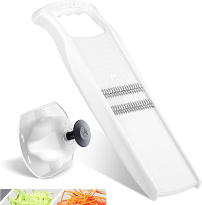 Börner Roko PowerLine Vegetable Slicer Set (2-piece) • Fine Julienne Cutter for Fruit and Vegetables + Safety Guard • Julienne Slicer • Mandoline Slicer Set • Kitchen Slicer (Red)