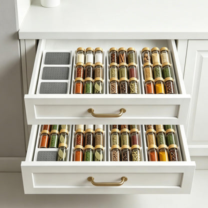 Small spice drawer organizer insert,1 pack,3 layer silicone non-slip mats, L15''xW5.6''xH2'',Kitchen drawers or countertops (jars not included),Expandable spice drawer organizer insert narrow