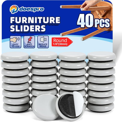 40PCS 1.4" Furniture Sliders for Hardwood Floors & Carpet, Self-Stick | PE Round Furniture Pads & Chair Glides for Hardwood Floors, Floor Protectors for Moving Furniture & Kitchen Appliances Easily