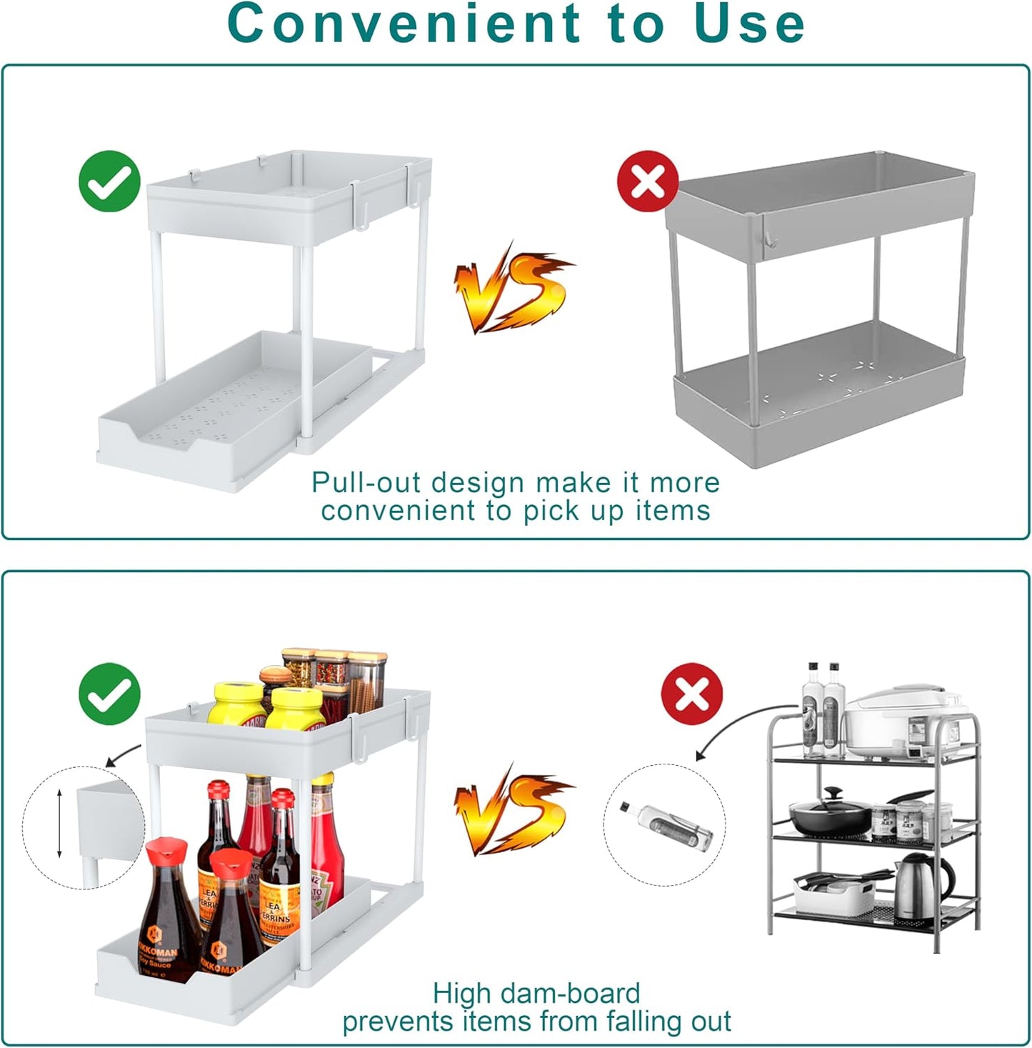 DEKAVA Under Sink Organizer 2 Pack, Bathroom Cabinet Organizer, 2 Tier Sliding Cabinet Basket Organizer Drawer, Multi-Purpose Bath Collection Baskets for Bathroom (Black)