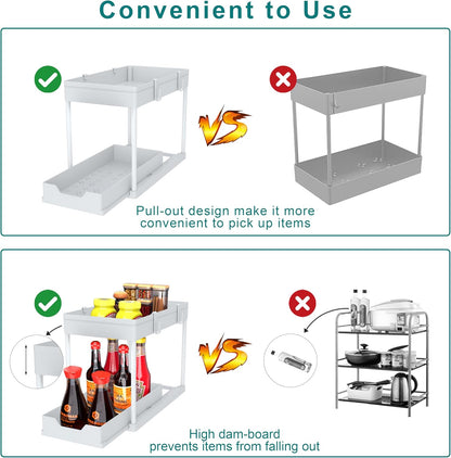 DEKAVA Under Sink Organizer 2 Pack, Bathroom Cabinet Organizer, 2 Tier Sliding Cabinet Basket Organizer Drawer, Multi-Purpose Bath Collection Baskets for Bathroom (Black)